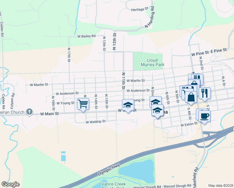 map of restaurants, bars, coffee shops, grocery stores, and more near 1206 West Anderson Street in Elma