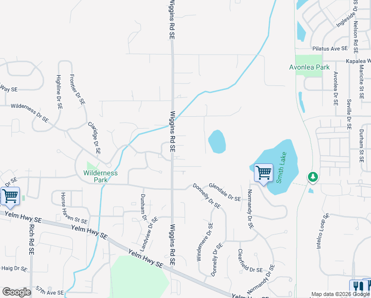 map of restaurants, bars, coffee shops, grocery stores, and more near 4510 Wiggins Road Southeast in Olympia