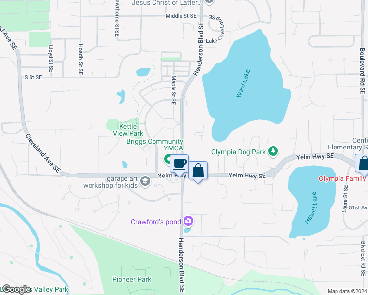 map of restaurants, bars, coffee shops, grocery stores, and more near 4528 Maple Lane Southeast in Olympia
