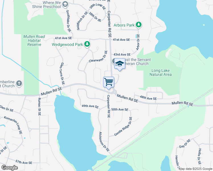 map of restaurants, bars, coffee shops, grocery stores, and more near 7436 Mullen Road Southeast in Lacey