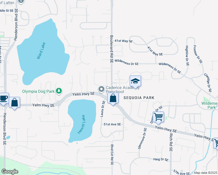map of restaurants, bars, coffee shops, grocery stores, and more near 4614 Cole Court Southeast in Olympia