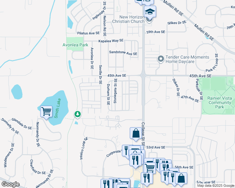 map of restaurants, bars, coffee shops, grocery stores, and more near 4652 Rochelle Street Southeast in Lacey