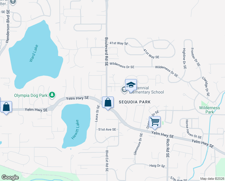 map of restaurants, bars, coffee shops, grocery stores, and more near 4508 Boulevard Road Southeast in Olympia