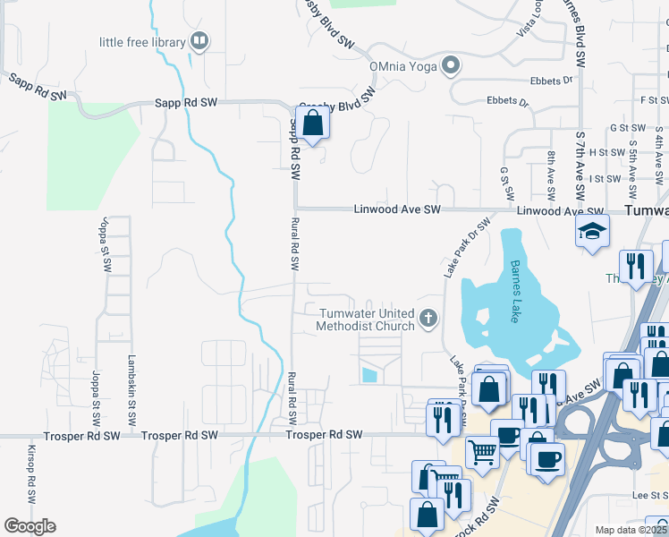 map of restaurants, bars, coffee shops, grocery stores, and more near 1810 48th Avenue Southwest in Tumwater