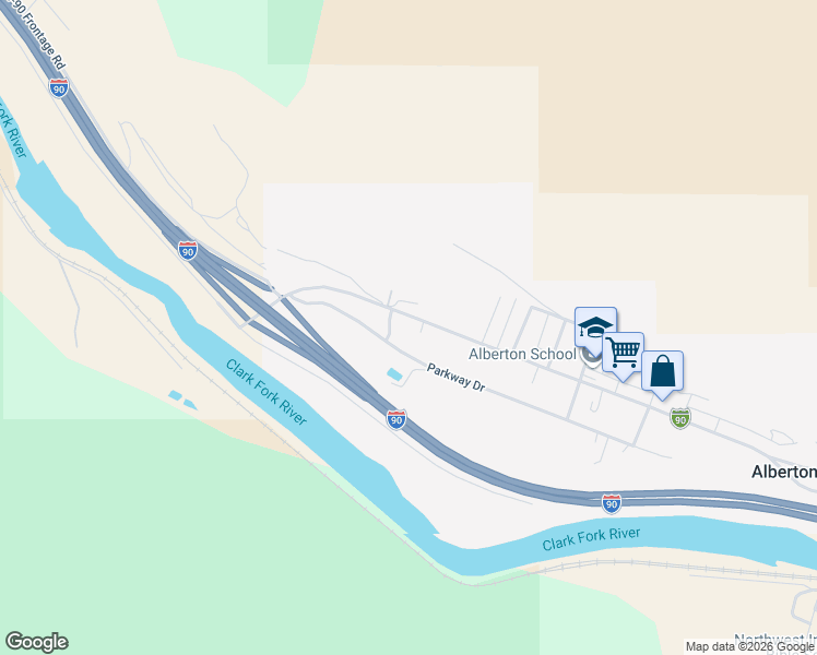 map of restaurants, bars, coffee shops, grocery stores, and more near Railroad Street in Alberton