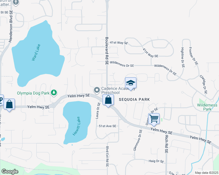 map of restaurants, bars, coffee shops, grocery stores, and more near 4508 Boulevard Road Southeast in Olympia