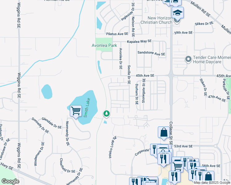 map of restaurants, bars, coffee shops, grocery stores, and more near 4611 Springfield Lane Southeast in Lacey