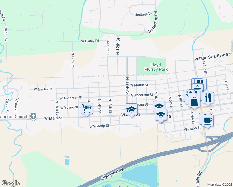 map of restaurants, bars, coffee shops, grocery stores, and more near 1206 West Anderson Street in Elma
