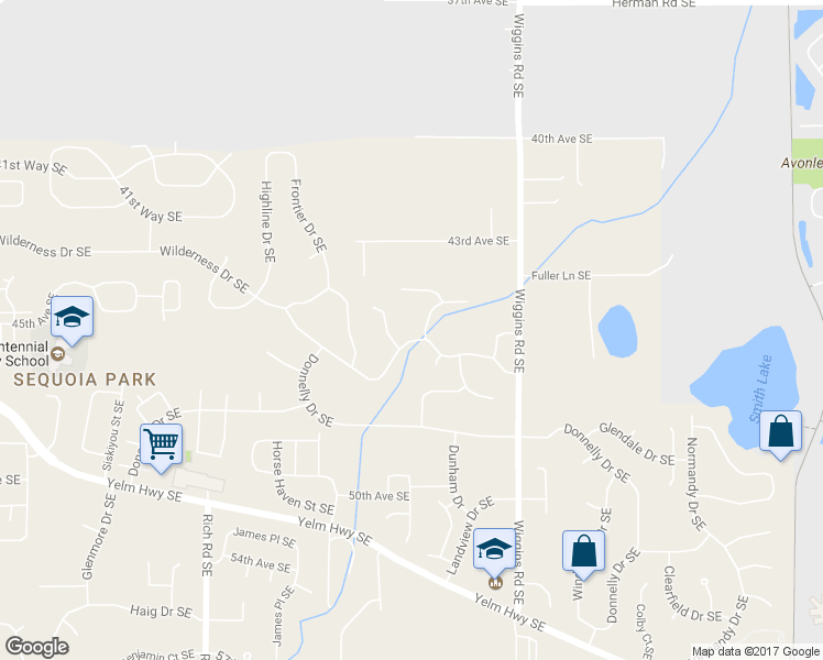 map of restaurants, bars, coffee shops, grocery stores, and more near 3314 Wilderness Drive Southeast in Olympia