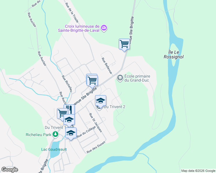 map of restaurants, bars, coffee shops, grocery stores, and more near 5 Rue des Alpes in Sainte-Brigitte-de-Laval