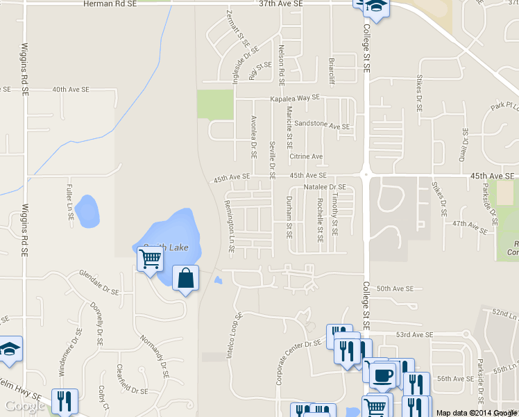 map of restaurants, bars, coffee shops, grocery stores, and more near 4607 Denton Lane Southeast in Lacey
