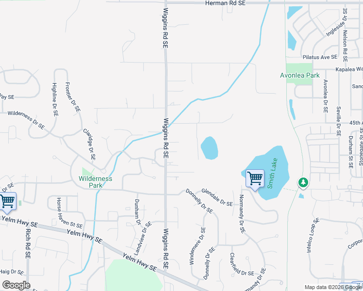map of restaurants, bars, coffee shops, grocery stores, and more near 4510 Wiggins Road Southeast in Olympia