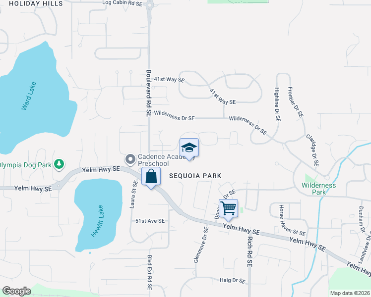 map of restaurants, bars, coffee shops, grocery stores, and more near 2637 45 Avenue Southeast in Olympia