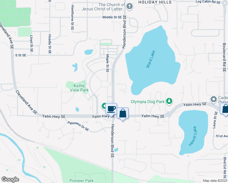 map of restaurants, bars, coffee shops, grocery stores, and more near 4528 Maple Lane Southeast in Olympia