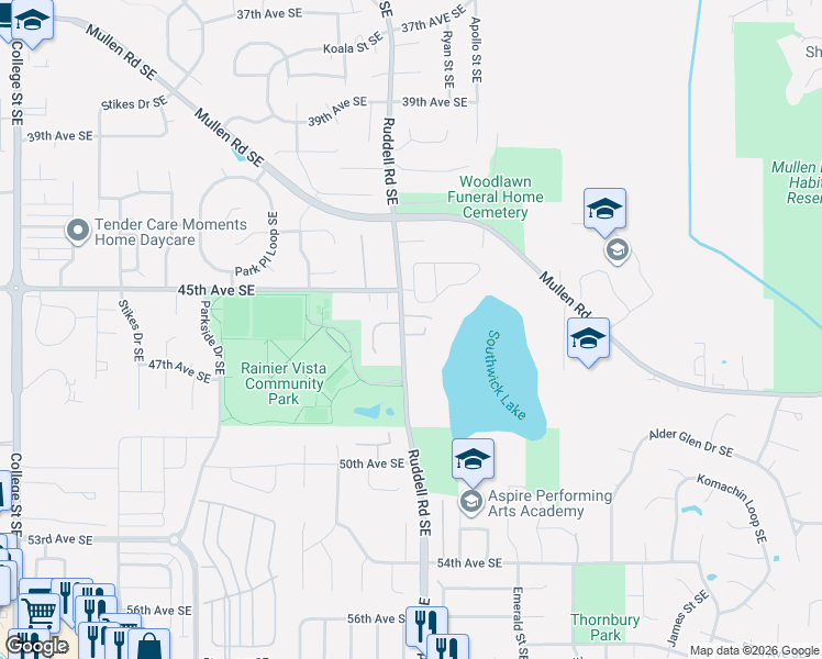 map of restaurants, bars, coffee shops, grocery stores, and more near 4640 Ruddell Road Southeast in Lacey