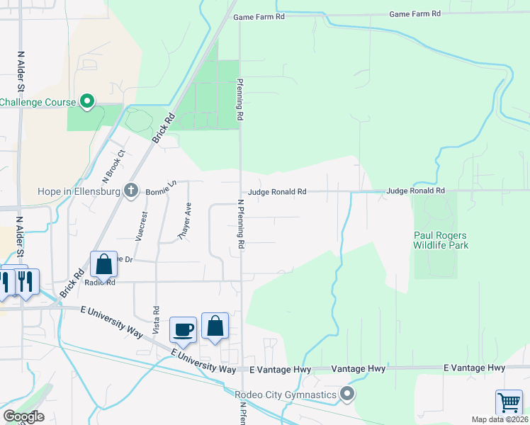 map of restaurants, bars, coffee shops, grocery stores, and more near 1809 East 14th Avenue in Ellensburg