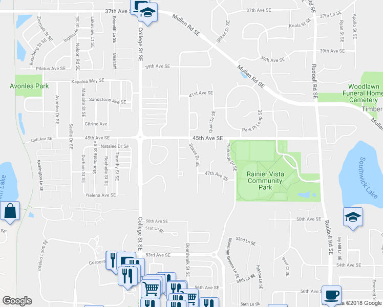 map of restaurants, bars, coffee shops, grocery stores, and more near 4609 Stikes Drive Southeast in Lacey
