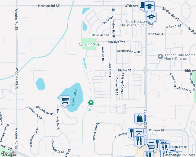 map of restaurants, bars, coffee shops, grocery stores, and more near 4610 Springfield Lane Southeast in Lacey