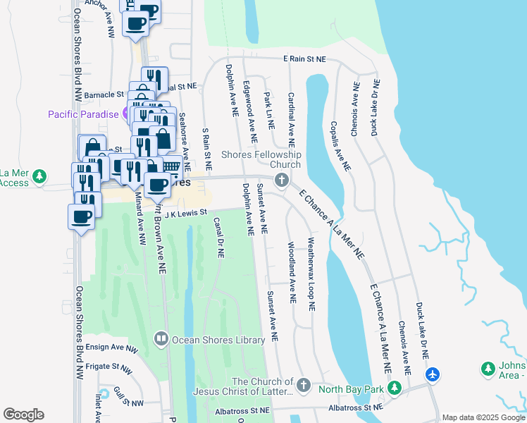 map of restaurants, bars, coffee shops, grocery stores, and more near 661 Sunset Drive in Hoquiam