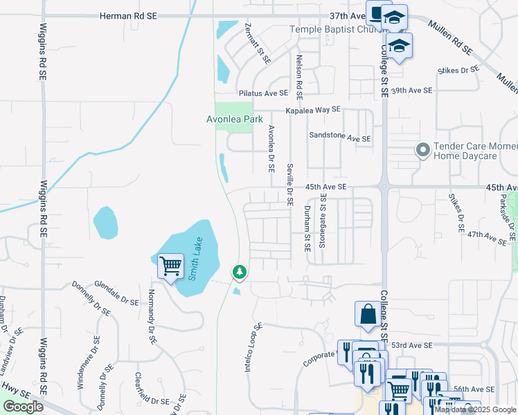 map of restaurants, bars, coffee shops, grocery stores, and more near 4610 Springfield Lane Southeast in Lacey