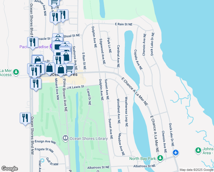 map of restaurants, bars, coffee shops, grocery stores, and more near 661 Sunset Drive in Hoquiam