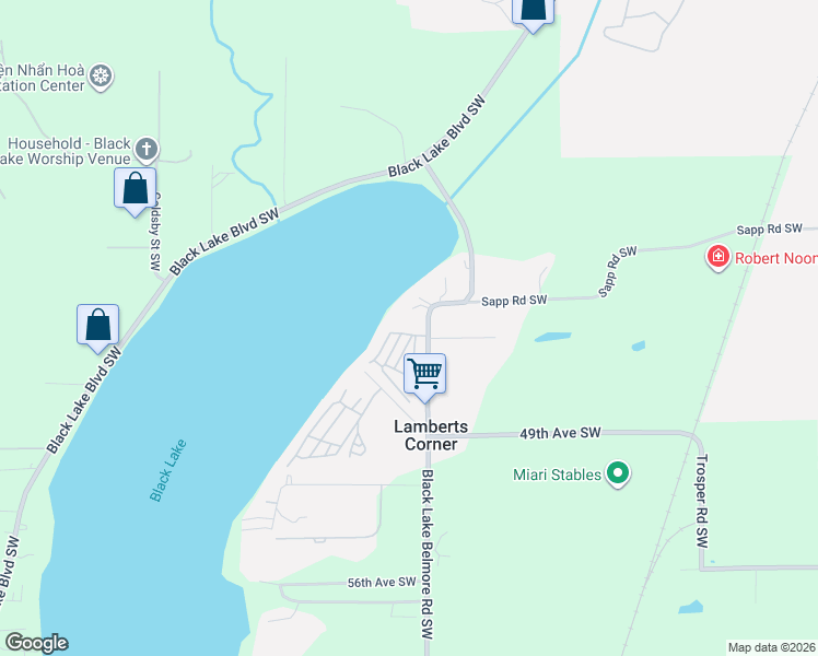 map of restaurants, bars, coffee shops, grocery stores, and more near 4511 Black Lake Belmore Road Southwest in Olympia