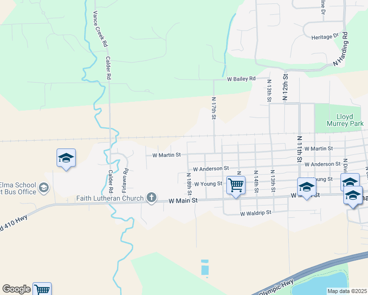 map of restaurants, bars, coffee shops, grocery stores, and more near 411 North 18th Street in Elma