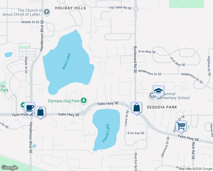 map of restaurants, bars, coffee shops, grocery stores, and more near 4405 Juli Court Southeast in Olympia
