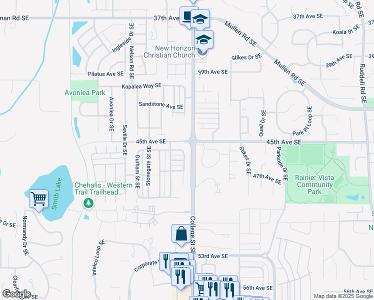 map of restaurants, bars, coffee shops, grocery stores, and more near 4540 Colleen Court Southeast in Lacey