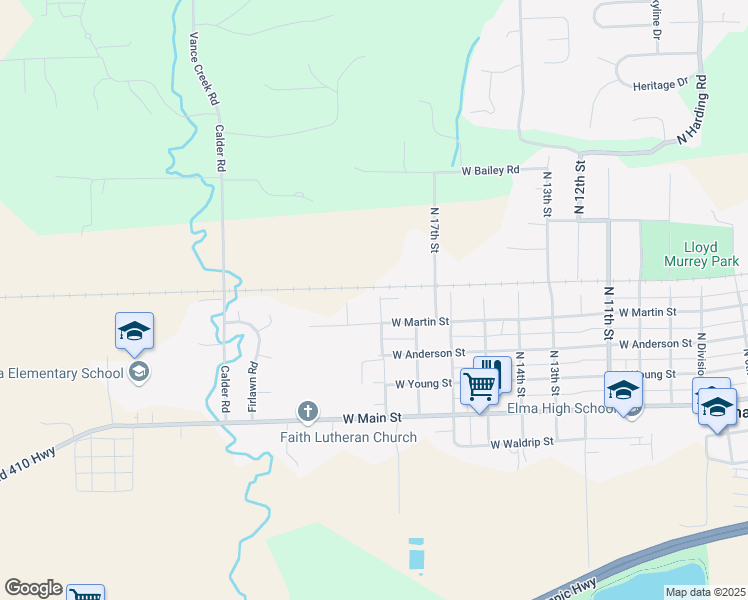 map of restaurants, bars, coffee shops, grocery stores, and more near 409 North 18th Street in Elma