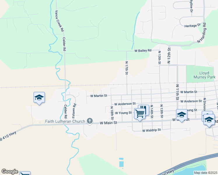 map of restaurants, bars, coffee shops, grocery stores, and more near 413 North 18th Street in Elma