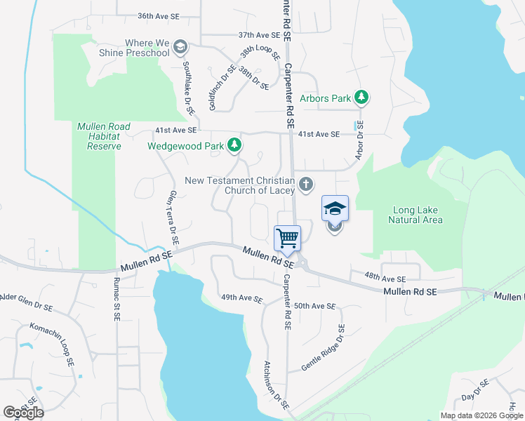 map of restaurants, bars, coffee shops, grocery stores, and more near 4347 Clearwater Loop Southeast in Lacey