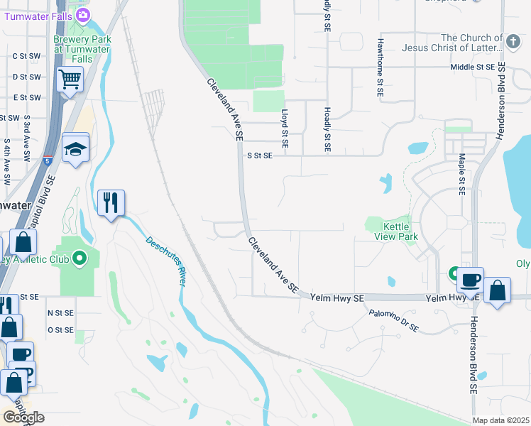 map of restaurants, bars, coffee shops, grocery stores, and more near 609 Hansen Street Southeast in Tumwater