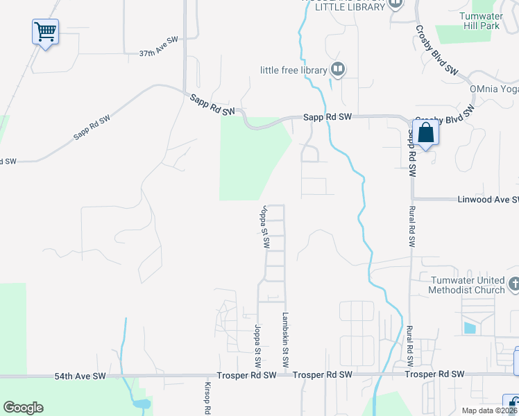 map of restaurants, bars, coffee shops, grocery stores, and more near 4674 Joppa Street Southwest in Tumwater