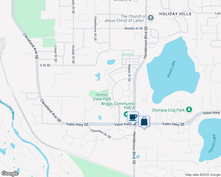 map of restaurants, bars, coffee shops, grocery stores, and more near 4401 Briggs Drive Southeast in Olympia