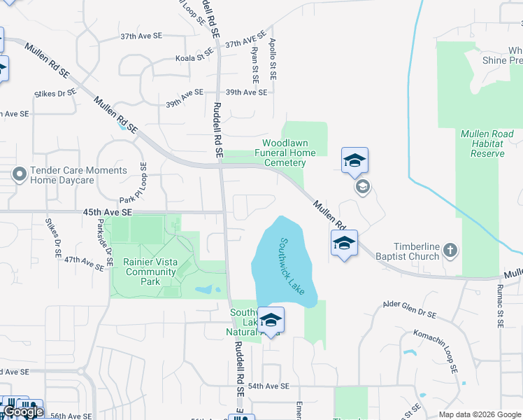 map of restaurants, bars, coffee shops, grocery stores, and more near 4500 Ruddell Road Southeast in Lacey
