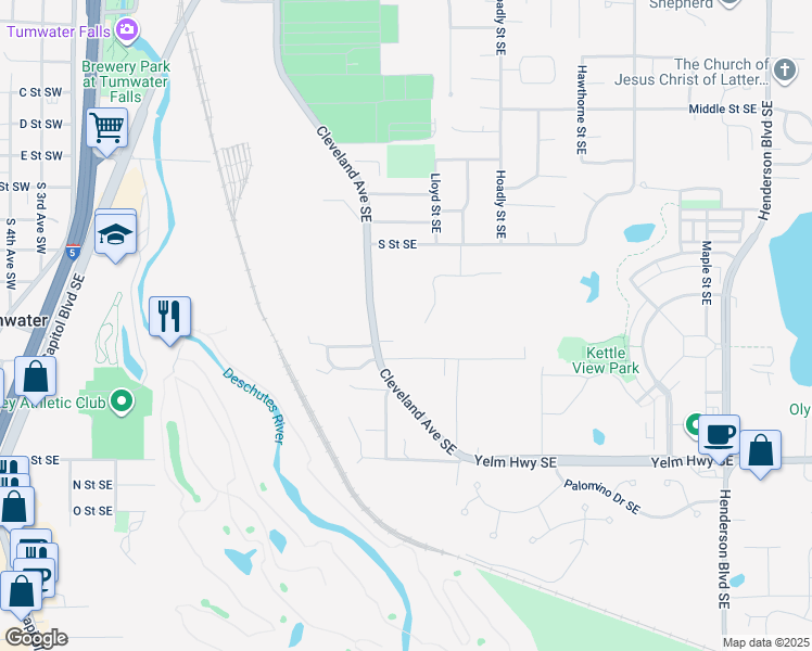 map of restaurants, bars, coffee shops, grocery stores, and more near 609 Hansen Street Southeast in Tumwater