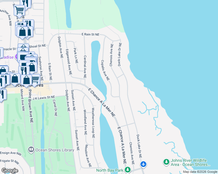 map of restaurants, bars, coffee shops, grocery stores, and more near 672 Copalis Avenue Northeast in Ocean Shores