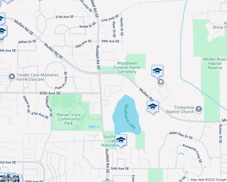map of restaurants, bars, coffee shops, grocery stores, and more near 4500 Ruddell Road Southeast in Lacey