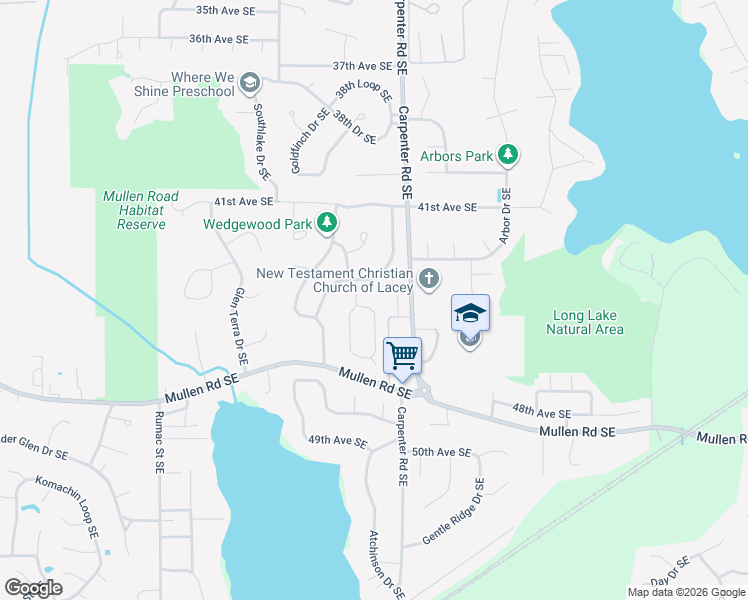 map of restaurants, bars, coffee shops, grocery stores, and more near 4347 Clearwater Loop Southeast in Lacey