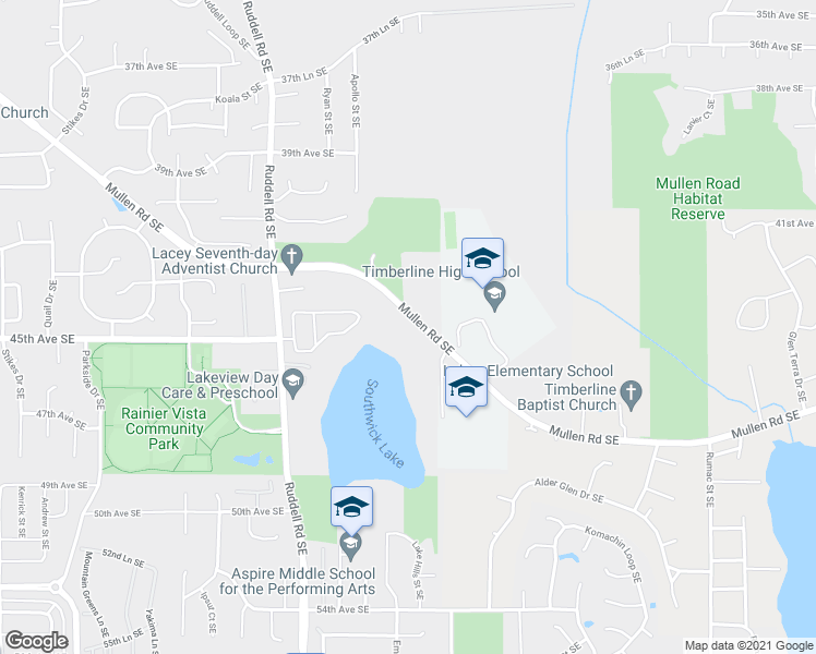 map of restaurants, bars, coffee shops, grocery stores, and more near 6023 Mullen Road Southeast in Lacey