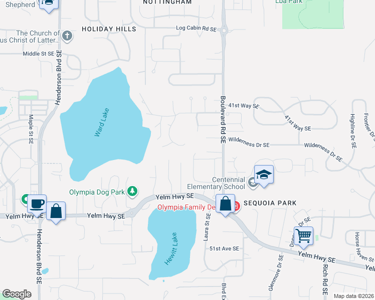 map of restaurants, bars, coffee shops, grocery stores, and more near 4415 Covey Street Southeast in Olympia