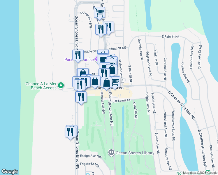 map of restaurants, bars, coffee shops, grocery stores, and more near in Ocean Shores