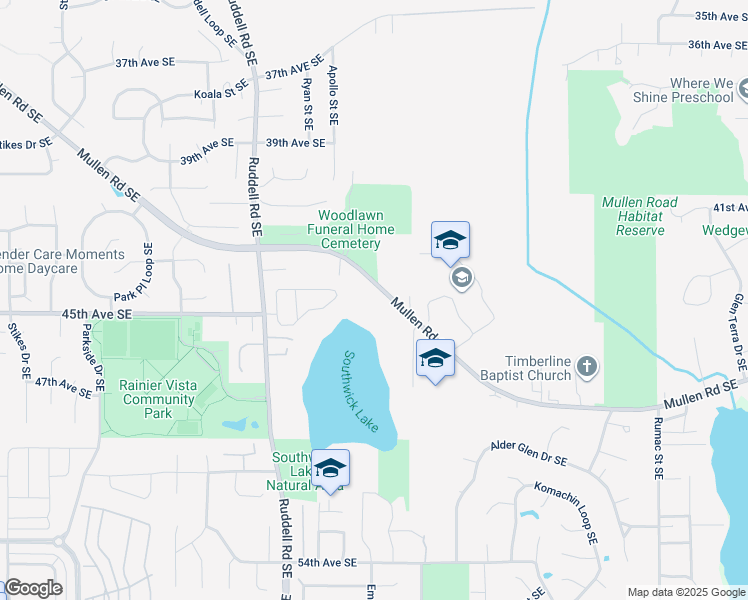 map of restaurants, bars, coffee shops, grocery stores, and more near 6011 Mullen Road Southeast in Lacey
