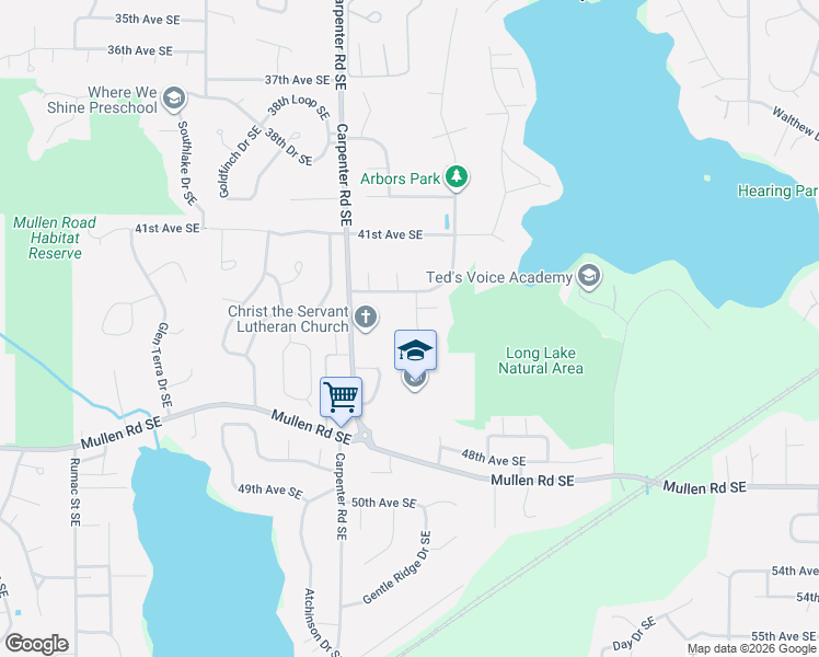 map of restaurants, bars, coffee shops, grocery stores, and more near 4323 Cedar Court Southeast in Lacey