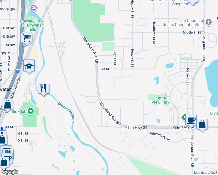 map of restaurants, bars, coffee shops, grocery stores, and more near 609 Hansen Street Southeast in Tumwater