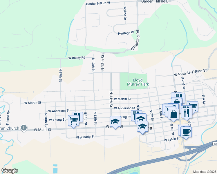 map of restaurants, bars, coffee shops, grocery stores, and more near 505 North 11th Street in Elma