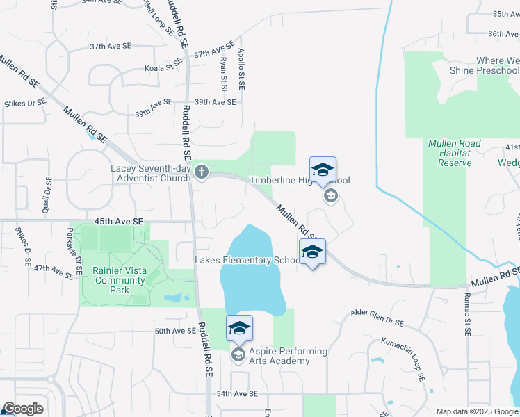 map of restaurants, bars, coffee shops, grocery stores, and more near 6023 Mullen Road Southeast in Lacey