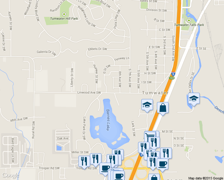 map of restaurants, bars, coffee shops, grocery stores, and more near 823 Linwood Avenue Southwest in Tumwater