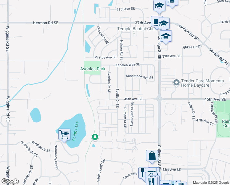 map of restaurants, bars, coffee shops, grocery stores, and more near 4502 Seville Drive Southeast in Lacey